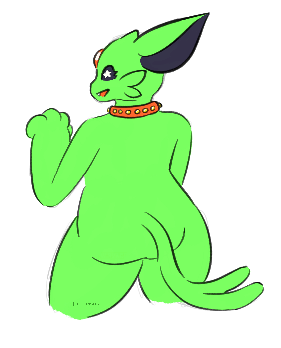 an anthro shiny espeon, facing away from the viewer