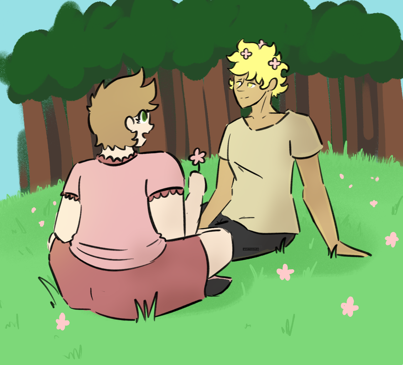 dragonfly and sardonyx sitting in a field, facing each other