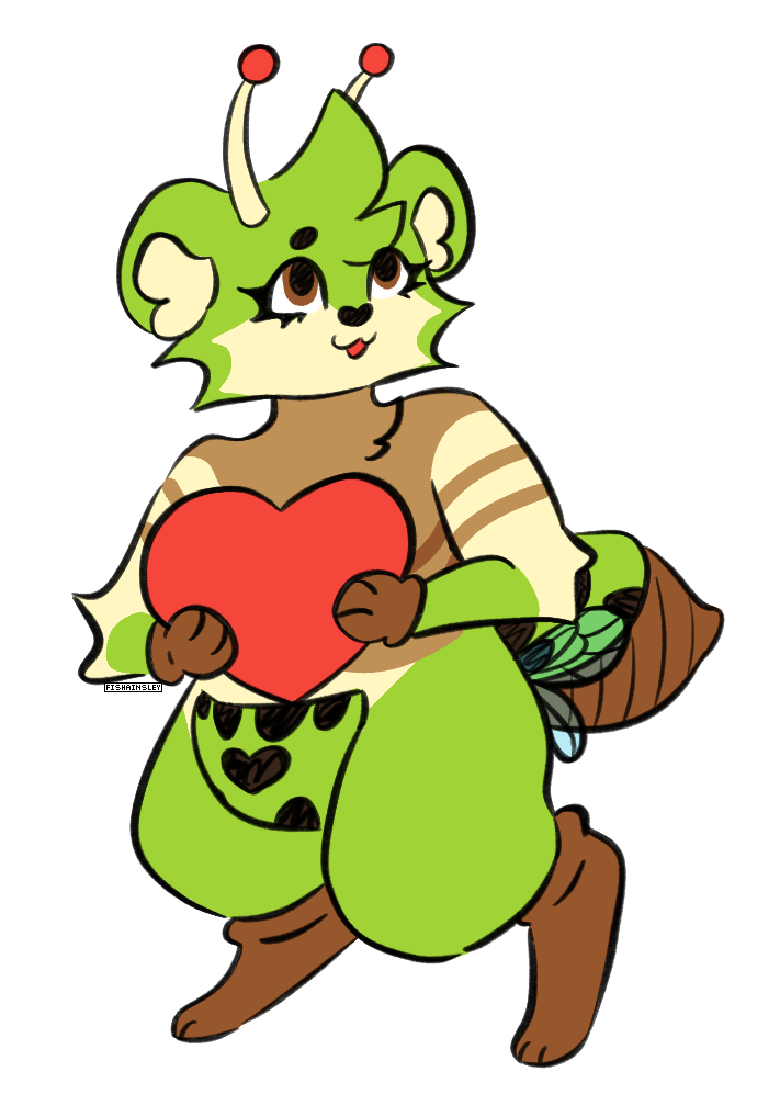 a ferret cicada yhbrid like creature holding a heart