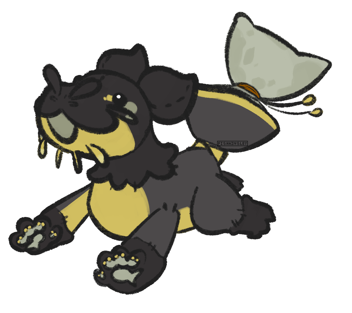a drawing of a pillowing that resembles a catfish. the character belongs to Rockfish