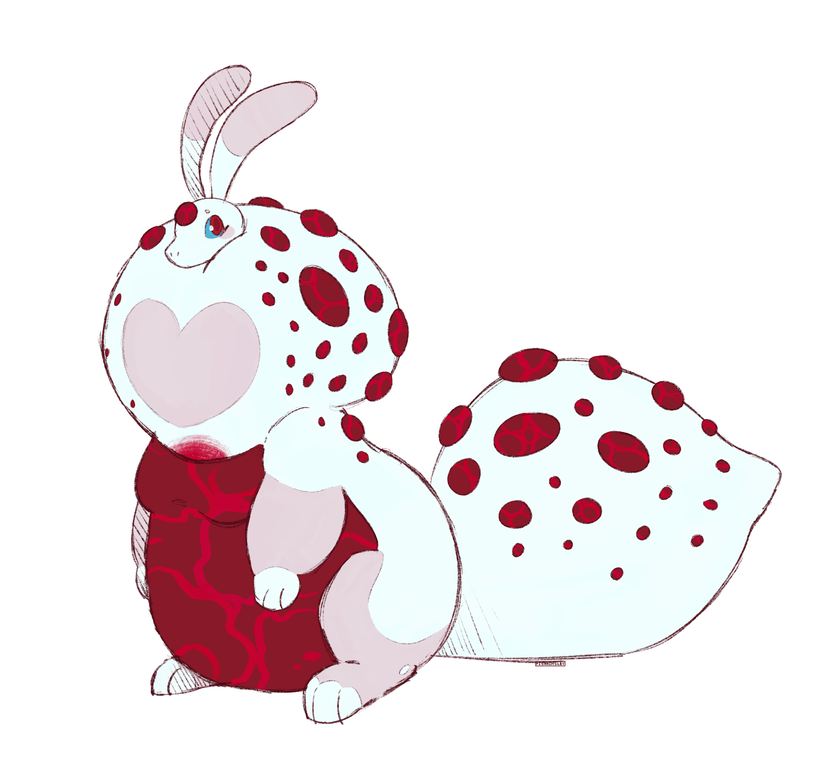 A drawing of a strange semi-anthro creature based on the bleeding tooth mushroom.